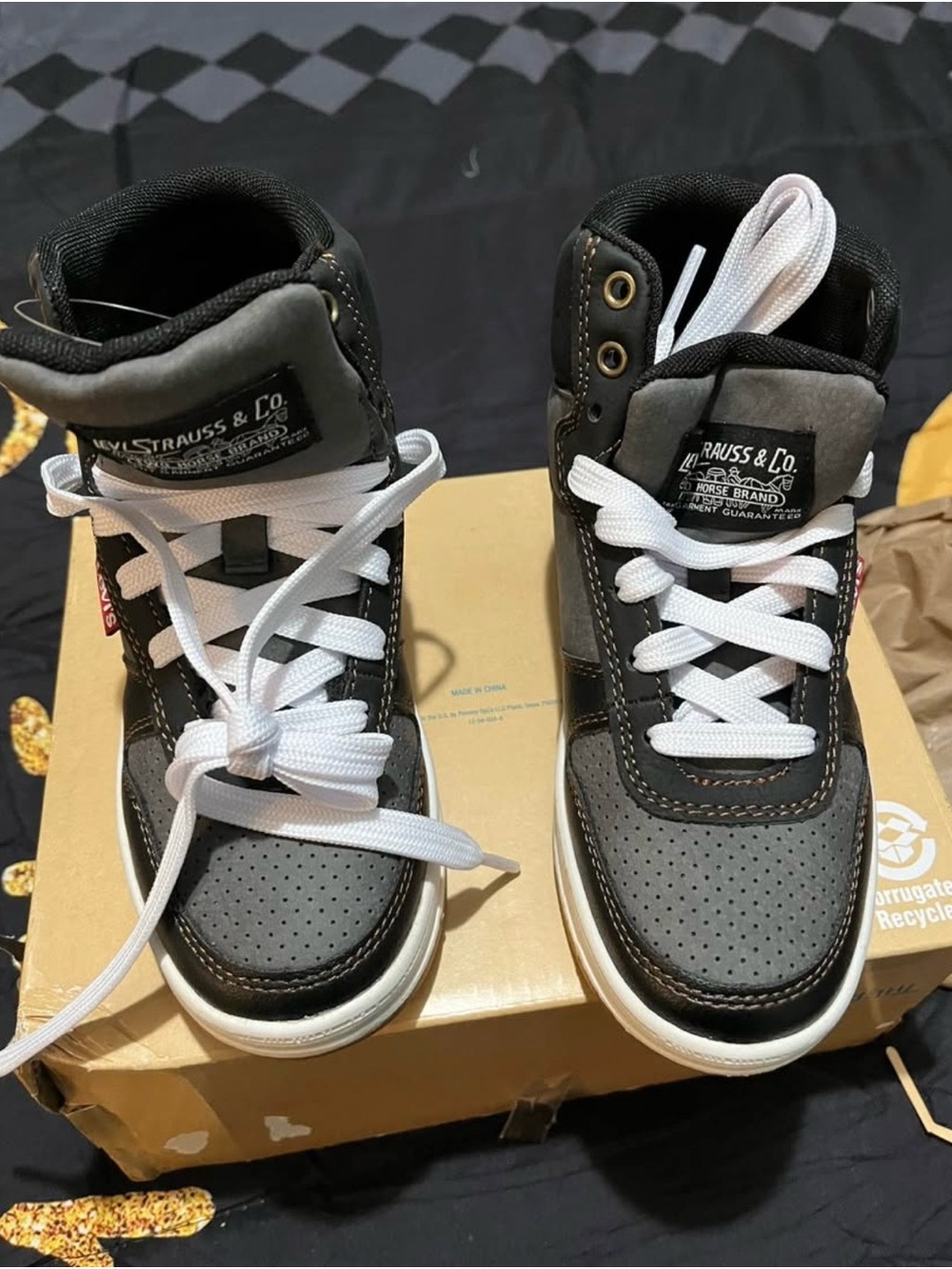 Levi's Kids Black and Gray High-Top Sneakers with White Laces